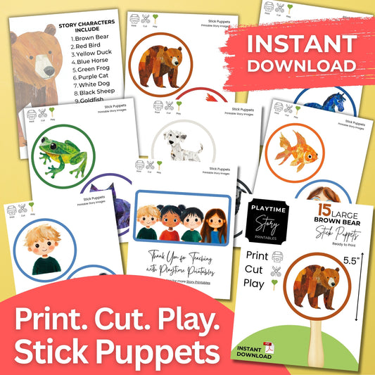 Brown Bear Stick Puppet Printables, Classroom Activity (PDF)