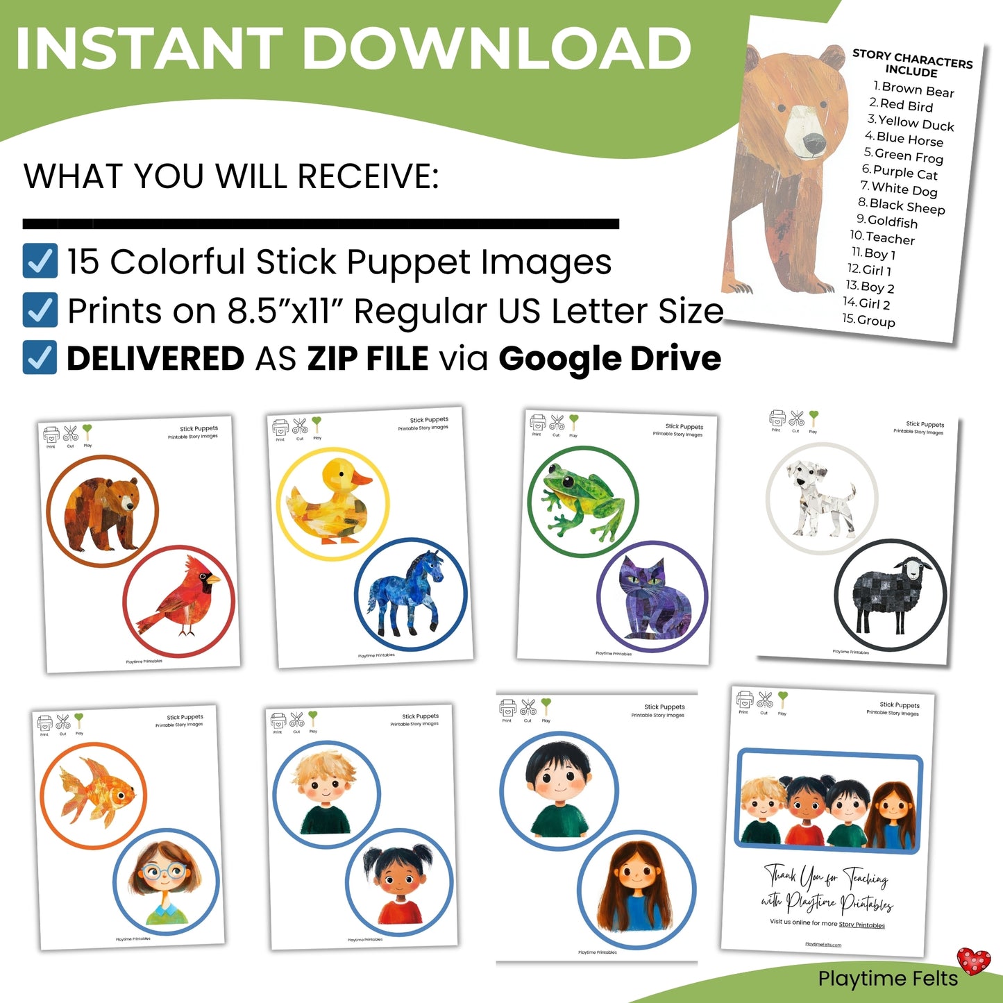 Brown Bear Stick Puppet Printables, Classroom Activity (PDF)