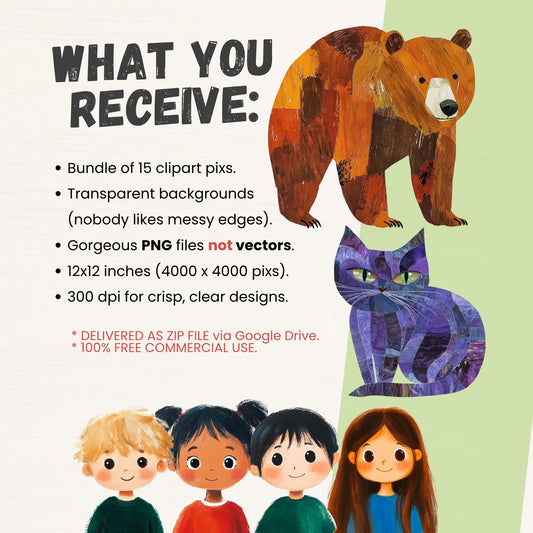 Brown Bear Clipart Bundle: Eric Carle Style Animal PNGs