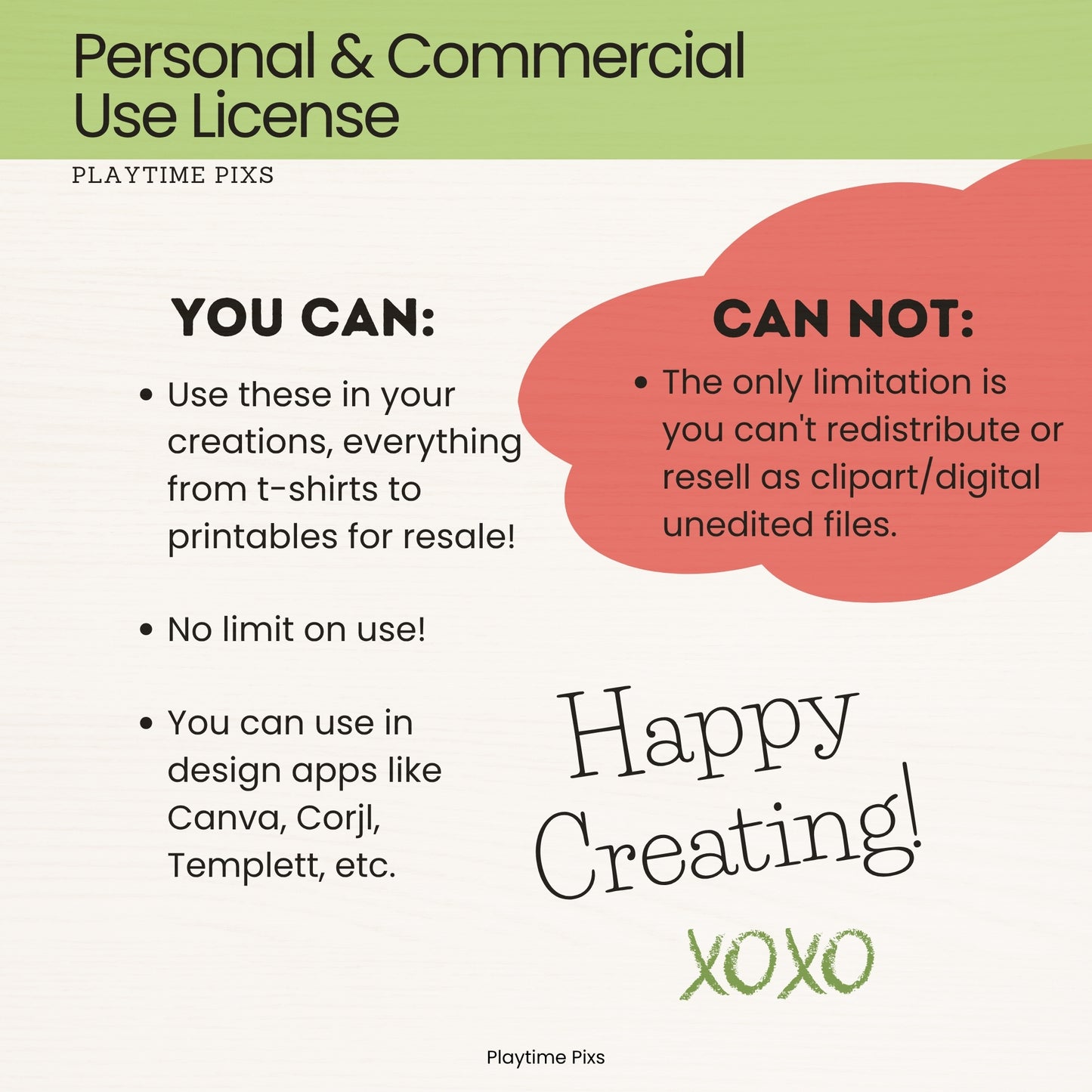 License information for personal and commercial use with a colorful design.