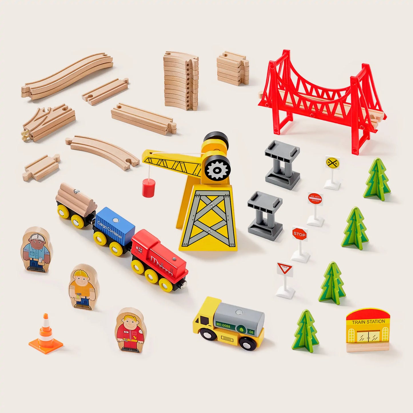 Wooden crane and cargo feature shown in action with magnetic lift