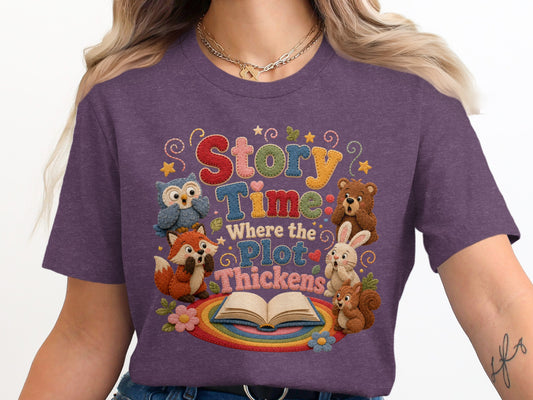 Story Time Where the Plot Thickens with animals around an open book