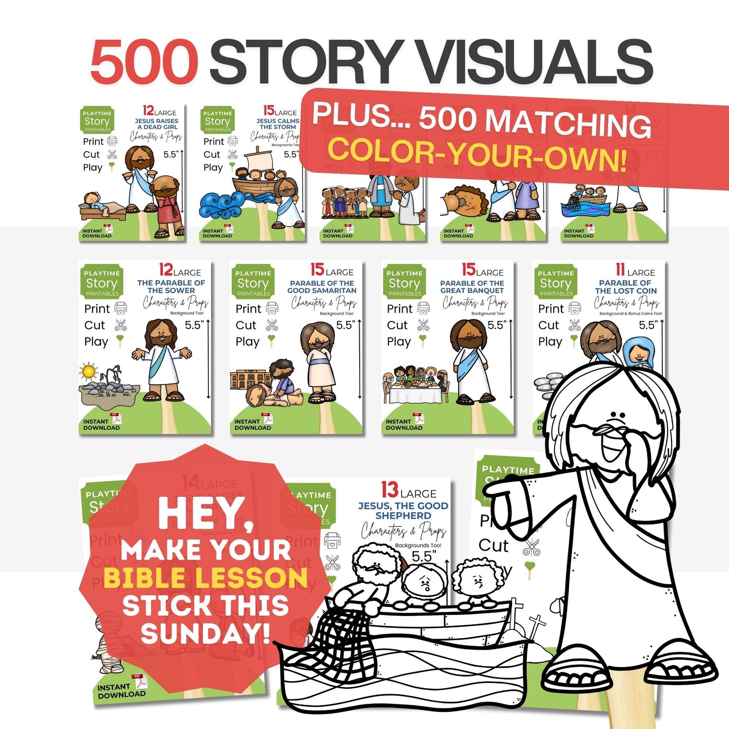 Educational product for Bible lessons with illustrations and coloring pages.