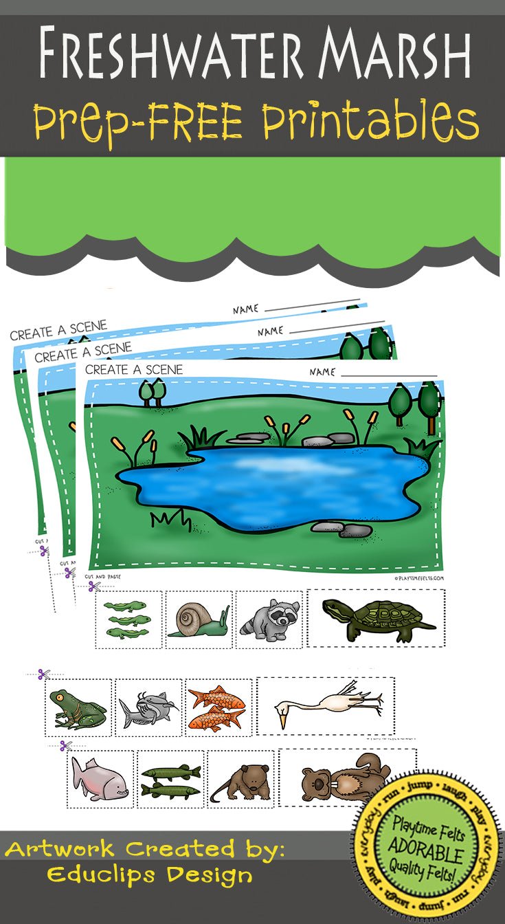 FREE Freshwater Marsh Create a Scene PreK Printables - Preschool Activity Sheets Playtime Felts