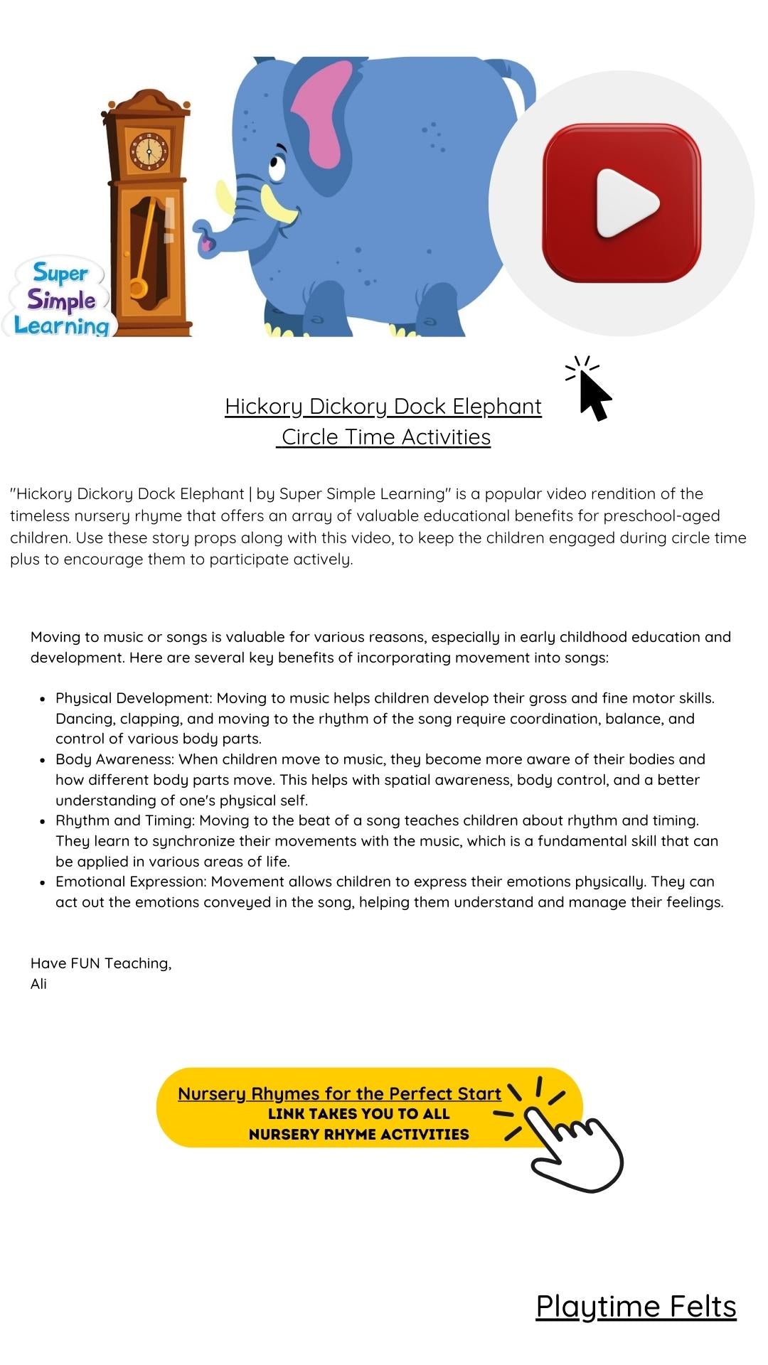 FREE Hickory Dickory Dock Circle Time Story Props - Preschool Activity Sheets Playtime Felts