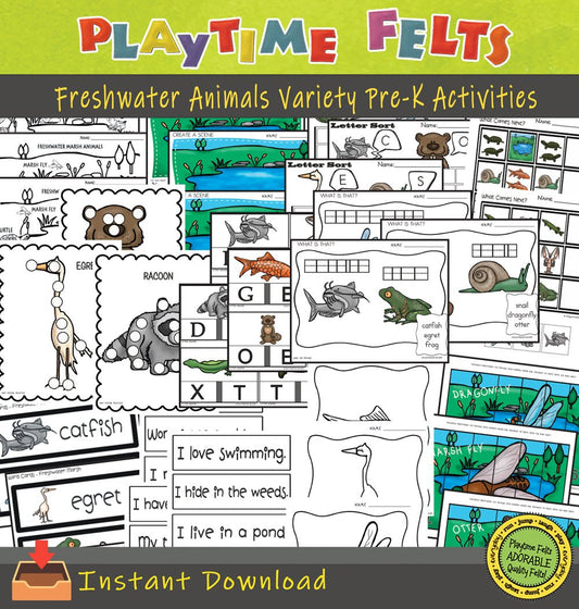 Freshwater Marsh Animals Color, Trace, Cut & Paste Variety Pack 📥 INSTANT Download - Preschool Activity Sheets Playtime Felts
