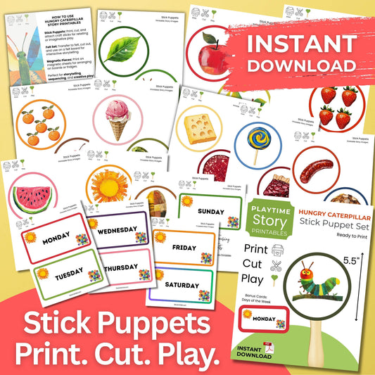Hungry Caterpillar Stick Puppet Set, Days of the Week (PDF)