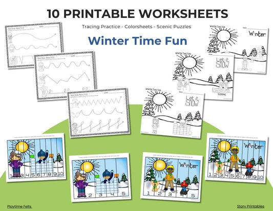 Winter Time Worksheets for Preschool Includes Tracing, Colorsheets, Cut & Paste - Preschool Activity Sheets Playtime Felts