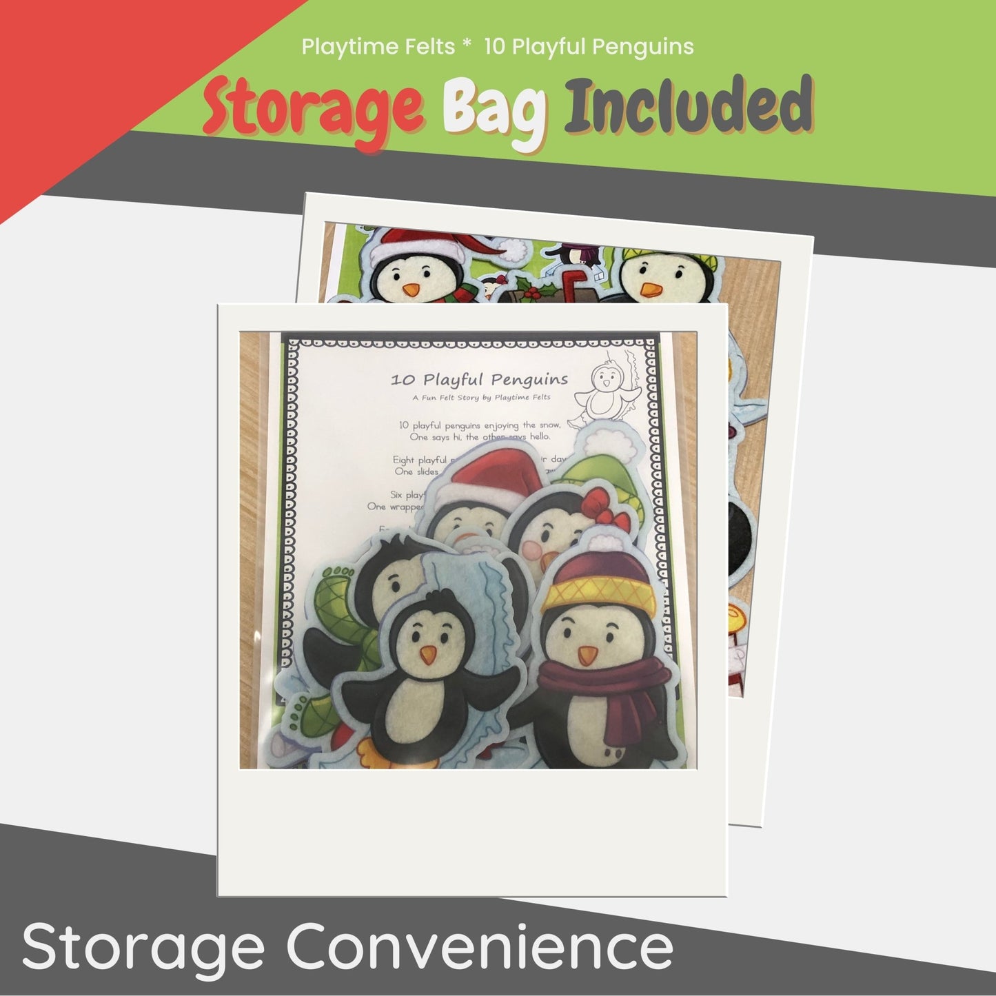 Storage bag included for organizing your felt penguins and story pieces