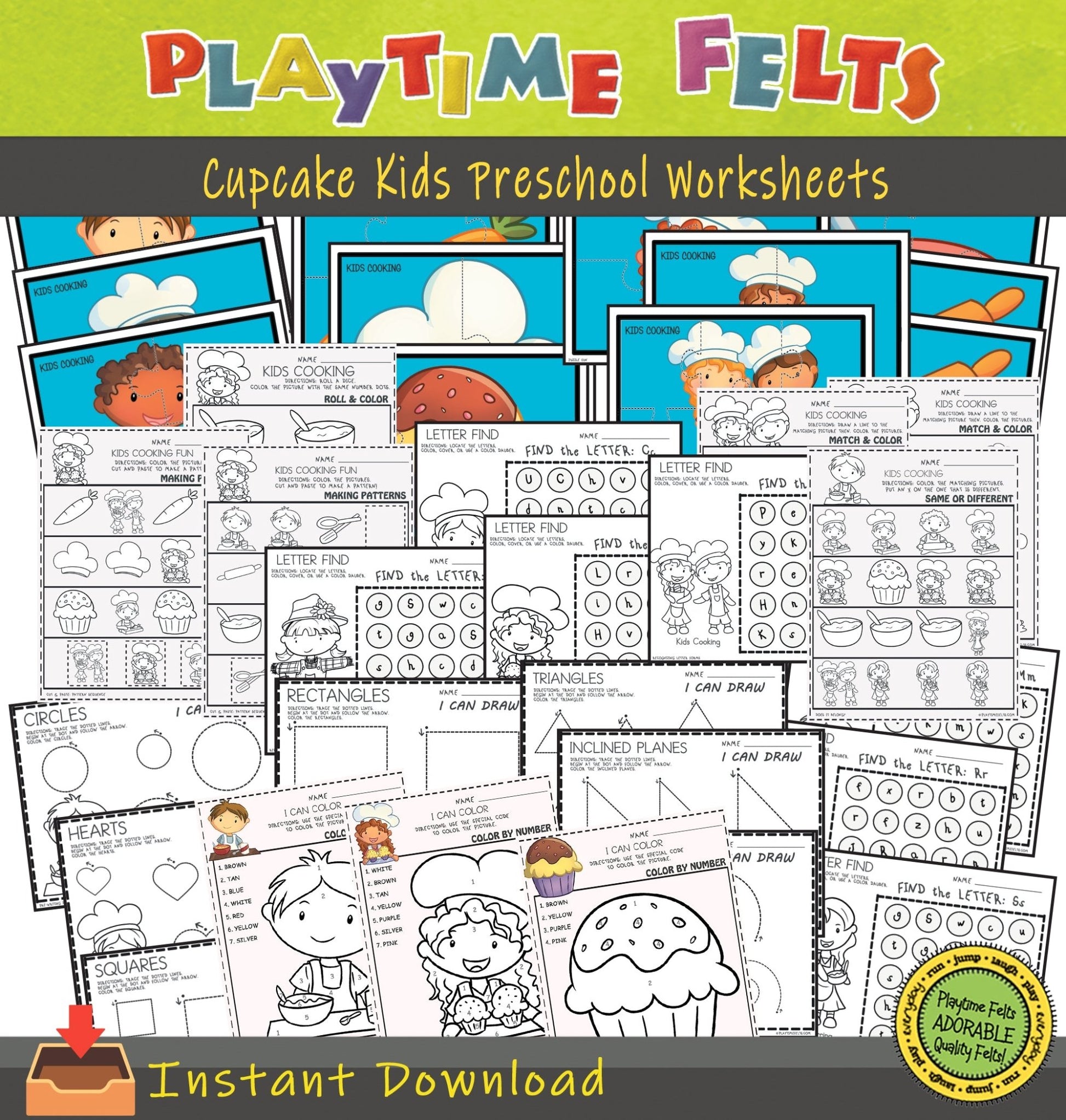 Cupcake Kids Preschool Printable Worksheets INSTANT 📥 Download - Preschool Activity Sheets Playtime Felts