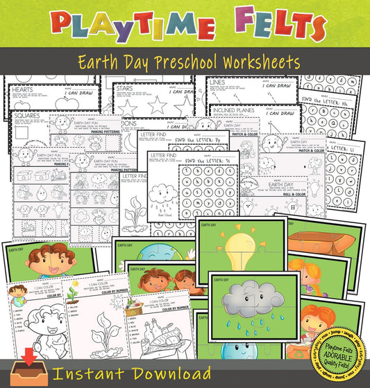 Earth Day Preschool Printable Worksheets INSTANT 📥 Download - Preschool Activity Sheets Playtime Felts