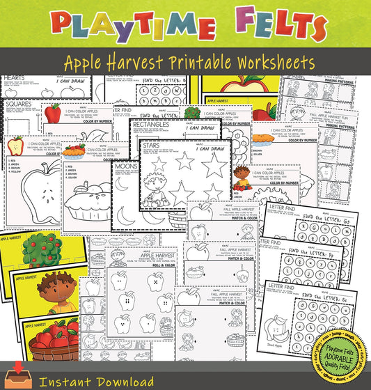 Fall Apple Harvest Preschool Printable Worksheets INSTANT 📥 Download - Preschool Activity Sheets Playtime Felts