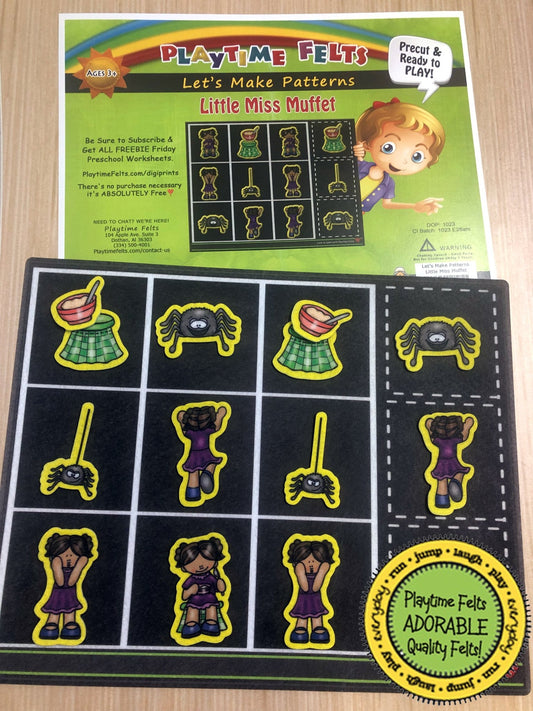 Little Miss Muffet Pattern Games for Preschoolers - Felt Board Stories for Preschool Classroom Playtime Felts