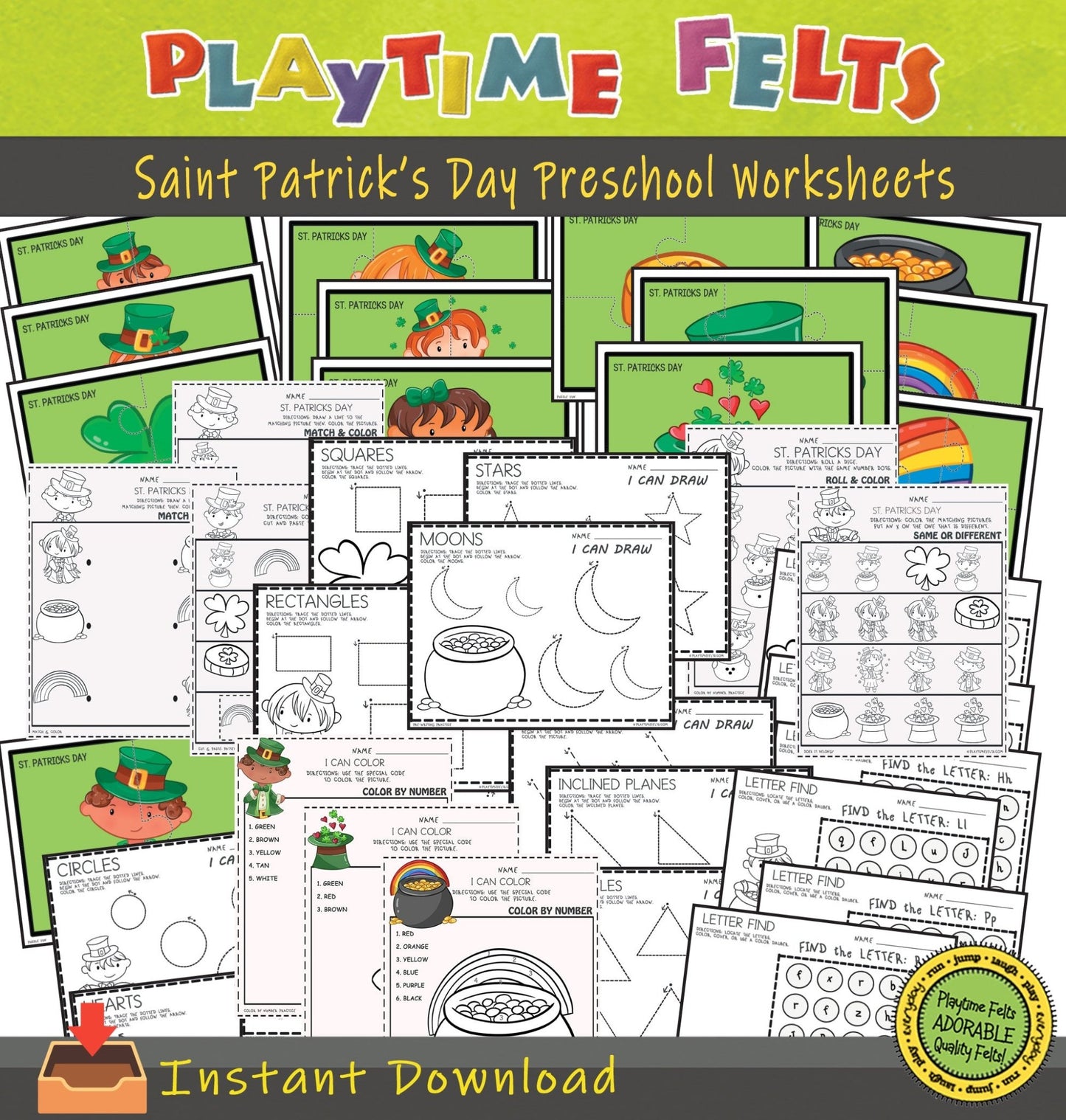 Saint Patrick's Day Preschool Worksheets INSTANT 📥 Download - Preschool Activity Sheets Playtime Felts