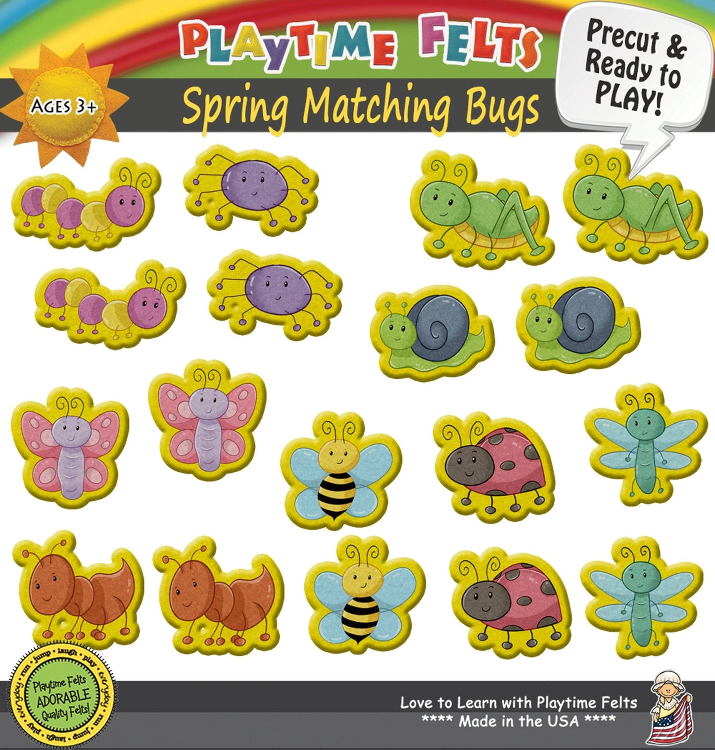 Spring Matching Bugs Felt Board Play Matching and Patterns - Felt Board Stories for Preschool Classroom Playtime Felts