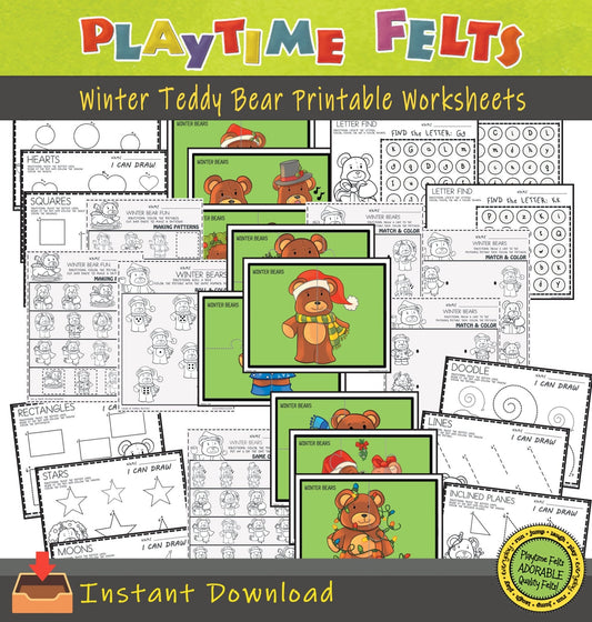 Winter Teddy Bear Preschool Printable Worksheets INSTANT 📥 Download - Preschool Activity Sheets Playtime Felts