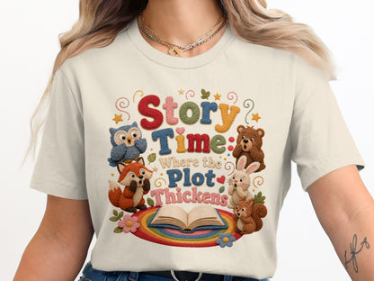 Story Time: Where the Plot Thickens graphic with animals around an open book.