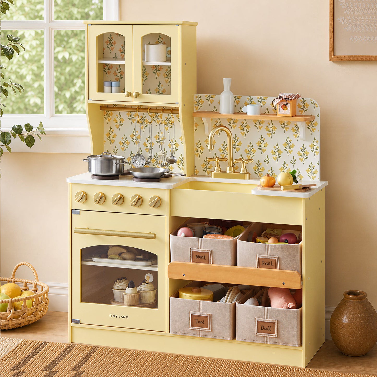 Tiny Land® Wooden Play Kitchen with Storage for Creative Toddlers