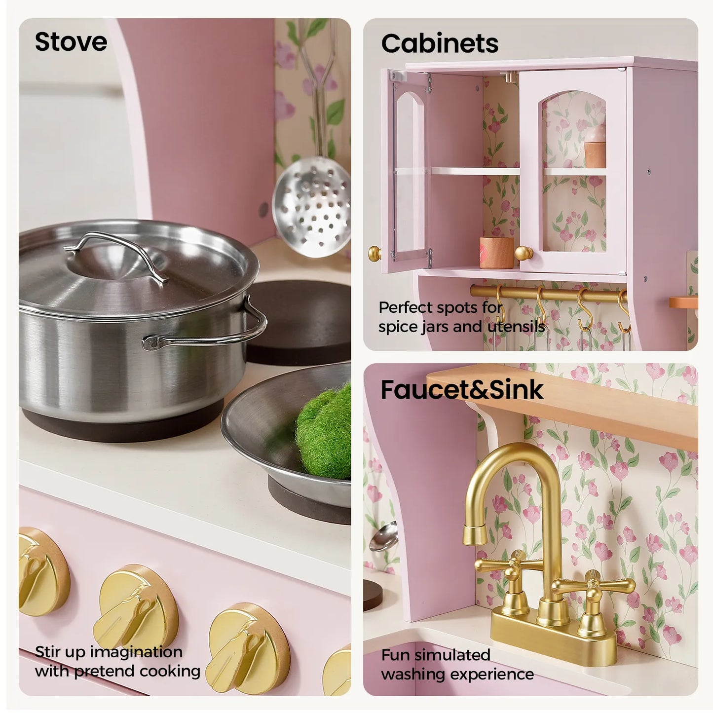 Tiny Land® Wooden Play Kitchen with Storage for Creative Toddlers