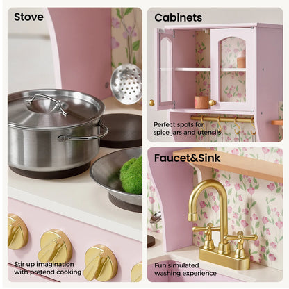 Tiny Land® Wooden Play Kitchen with Storage for Creative Toddlers