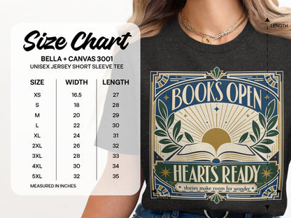 Size chart for Bella + Canvas 3001 unisex jersey short sleeve tee.