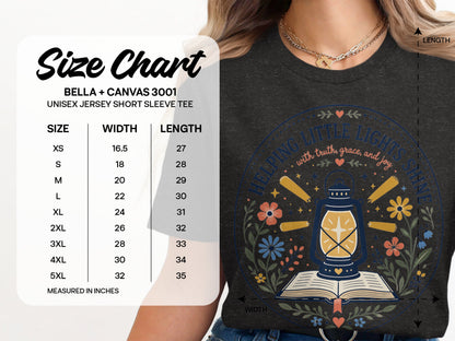 Bella + Canvas 3001 size chart for unisex jersey short sleeve tee.