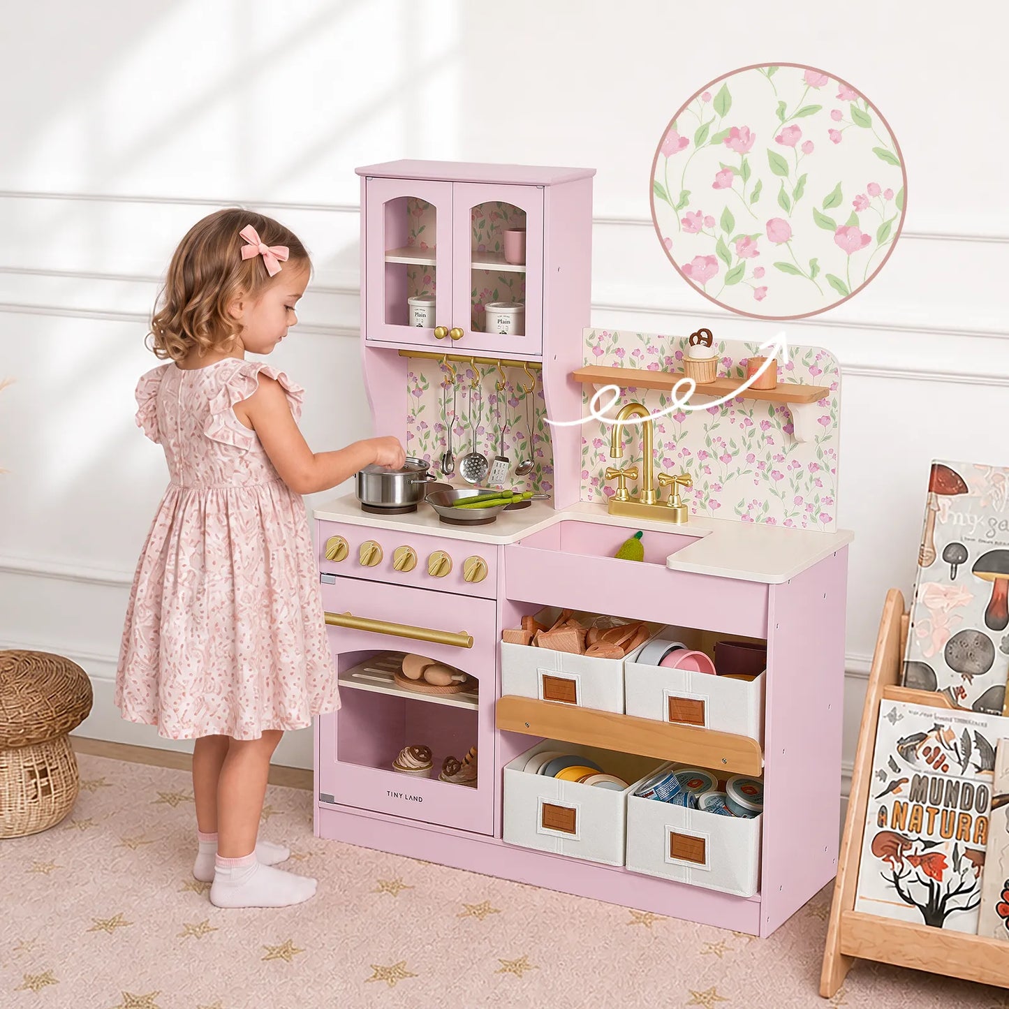 Tiny Land® Wooden Play Kitchen with Storage for Creative Toddlers