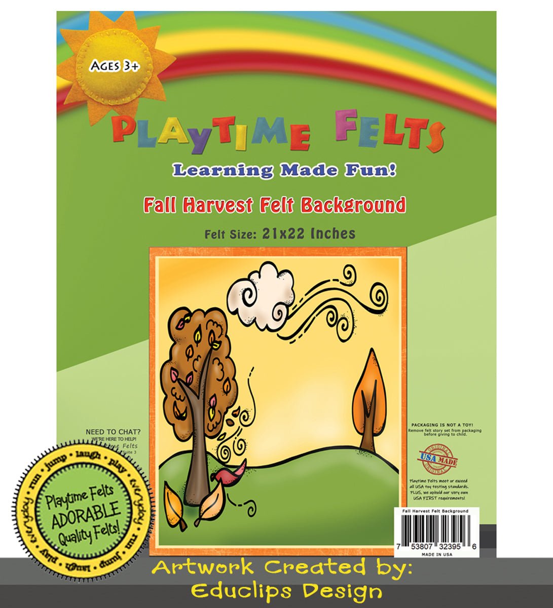 21" x 22" Fall Harvest Felt Scene for Board and Easel Flannel Board Teaching - Felt Board Stories for Preschool Classroom Playtime Felts