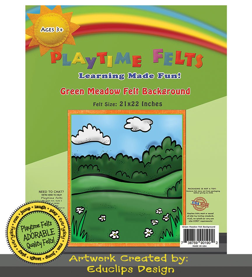 21" x 22" Green Meadow Felt Scene for Board and Easel Flannel Board Teaching - Felt Board Stories for Preschool Classroom Playtime Felts