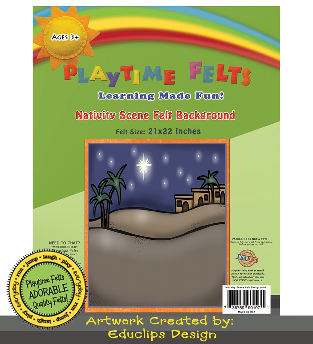 21" x 22" Nativity Felt Scene for Board and Easel Flannel Board Teaching - Felt Board Stories for Preschool Classroom Playtime Felts
