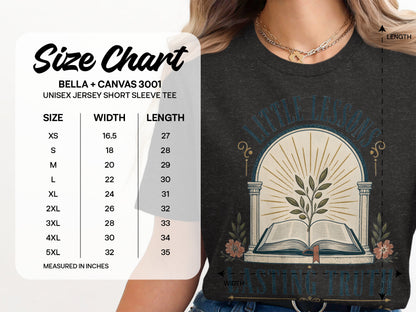 Size chart for Bella + Canvas 3001 Unisex Jersey Short Sleeve Tee.