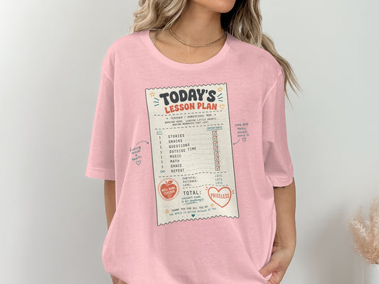 TODAY'S LESSON PLAN receipt with items like stories, snacks, math, and priceless total.