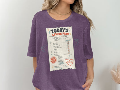 Purple t-shirt with a "Today's Lesson Plan" graphic featuring a checklist.