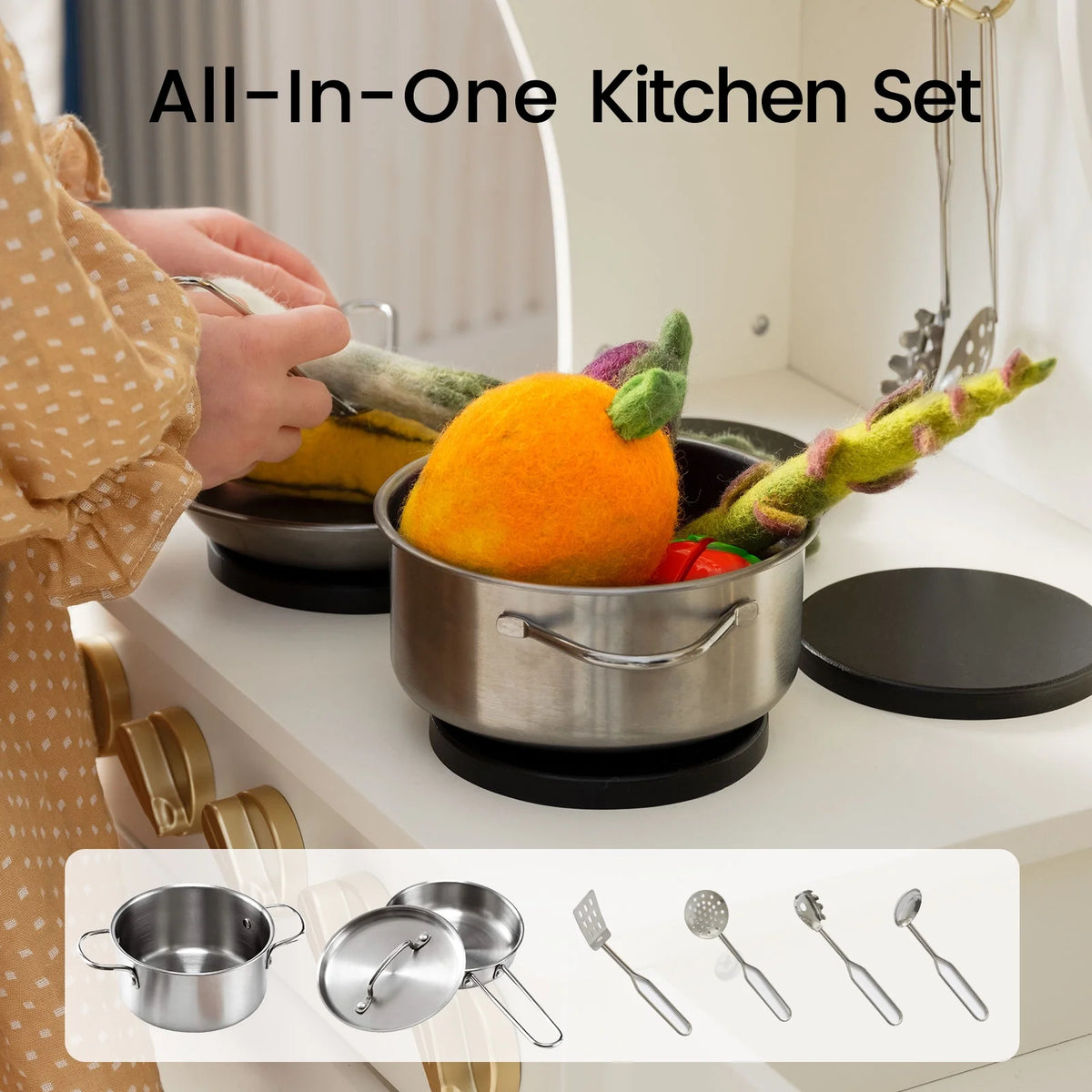 Tiny Land® Wooden Play Kitchen with Storage for Creative Toddlers