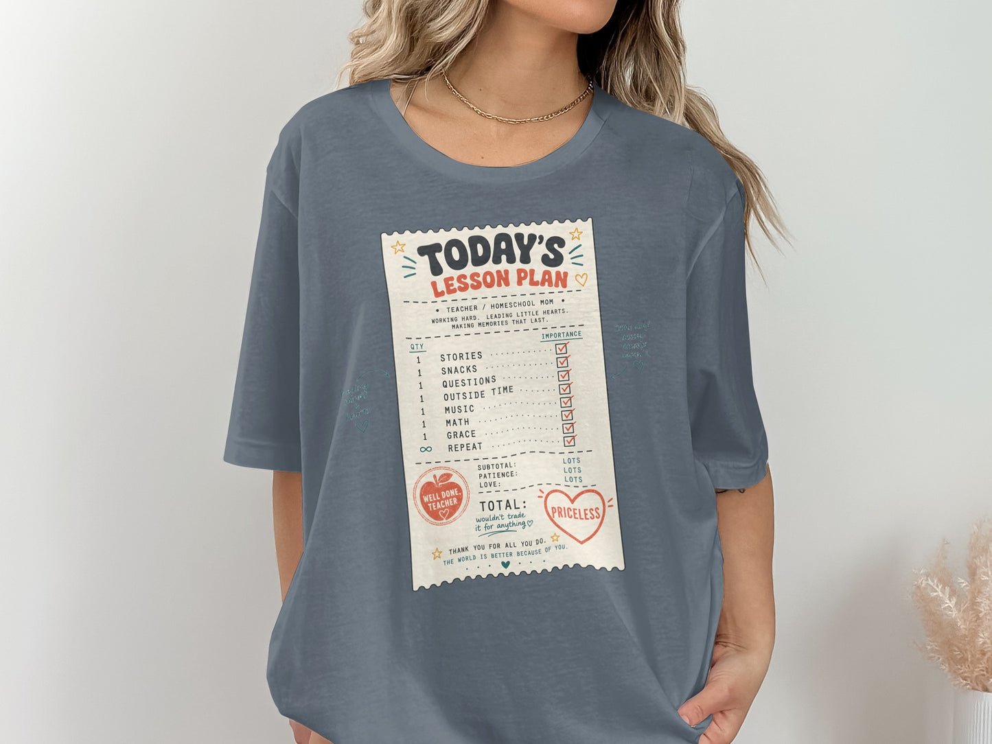 Teacher/Homeschool Mom's "Today's Lesson Plan" receipt graphic, total is priceless.