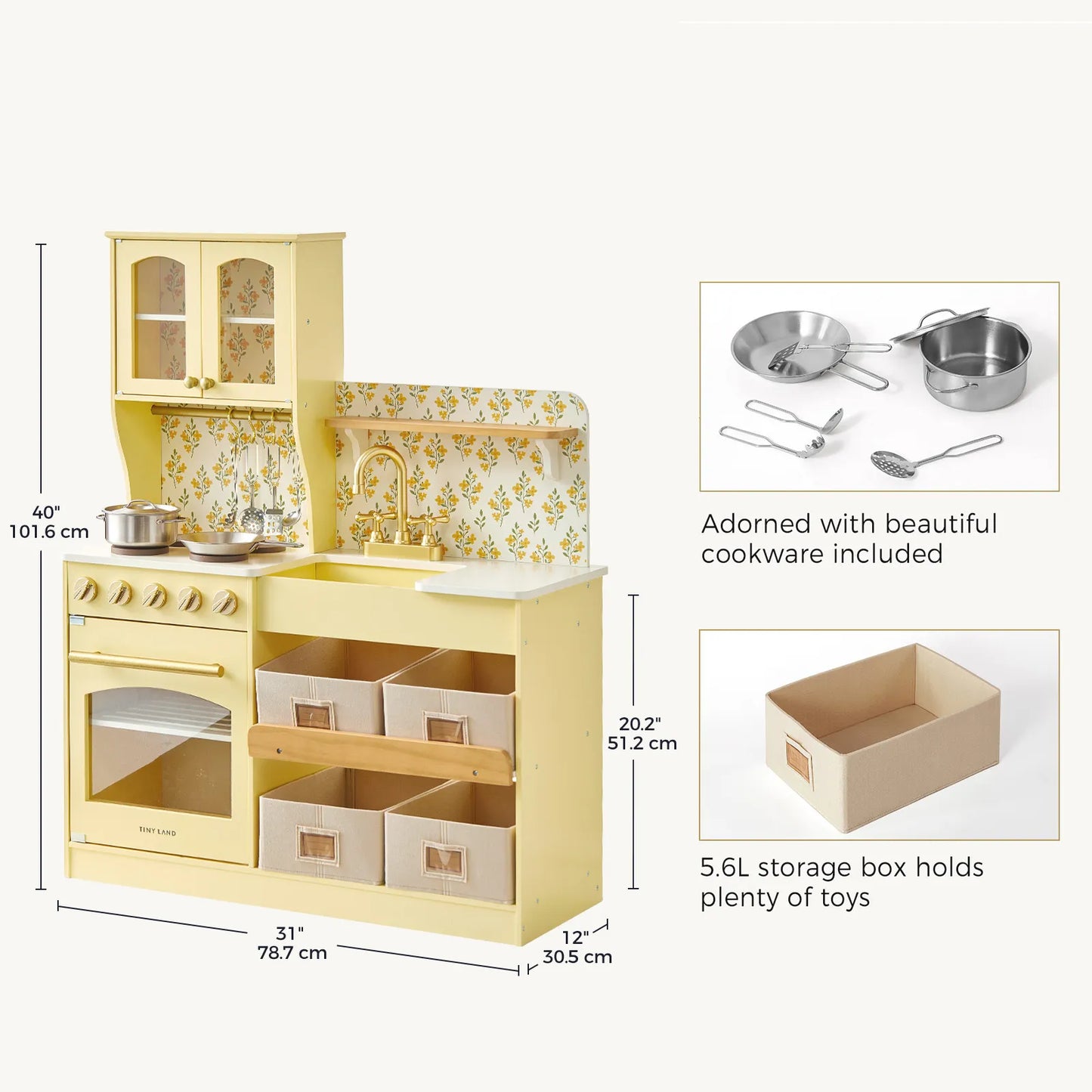 Tiny Land® Wooden Play Kitchen with Storage for Creative Toddlers
