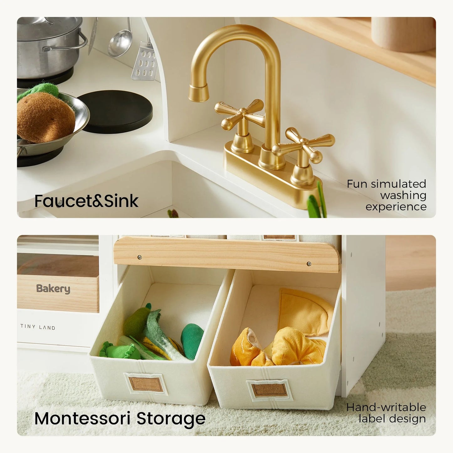 Tiny Land® Wooden Play Kitchen with Storage for Creative Toddlers