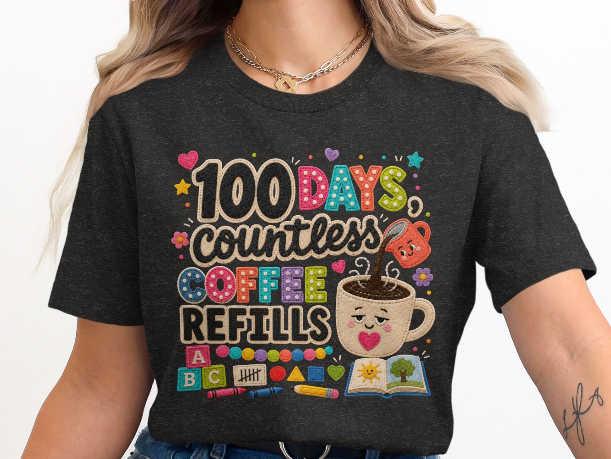 100 Days Countless Coffee Refills graphic with educational elements.