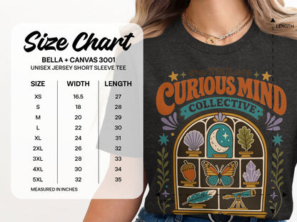 BELLA + CANVAS 3001 Unisex Jersey Short Sleeve Tee size chart.