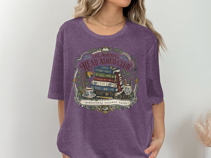 "The Morning Read Aloud Club" graphic with books, tea, and "membership renewed daily".