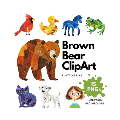 Brown Bear Clipart Bundle: Eric Carle Style Animal PNGs