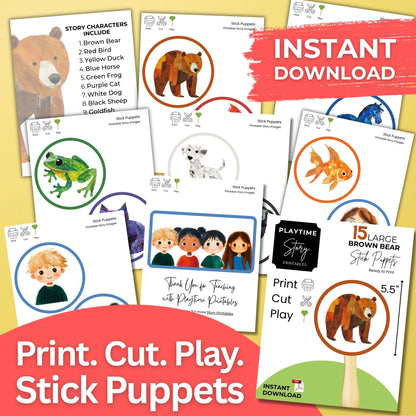 Brown Bear Stick Puppet Printables, Classroom Activity (PDF)