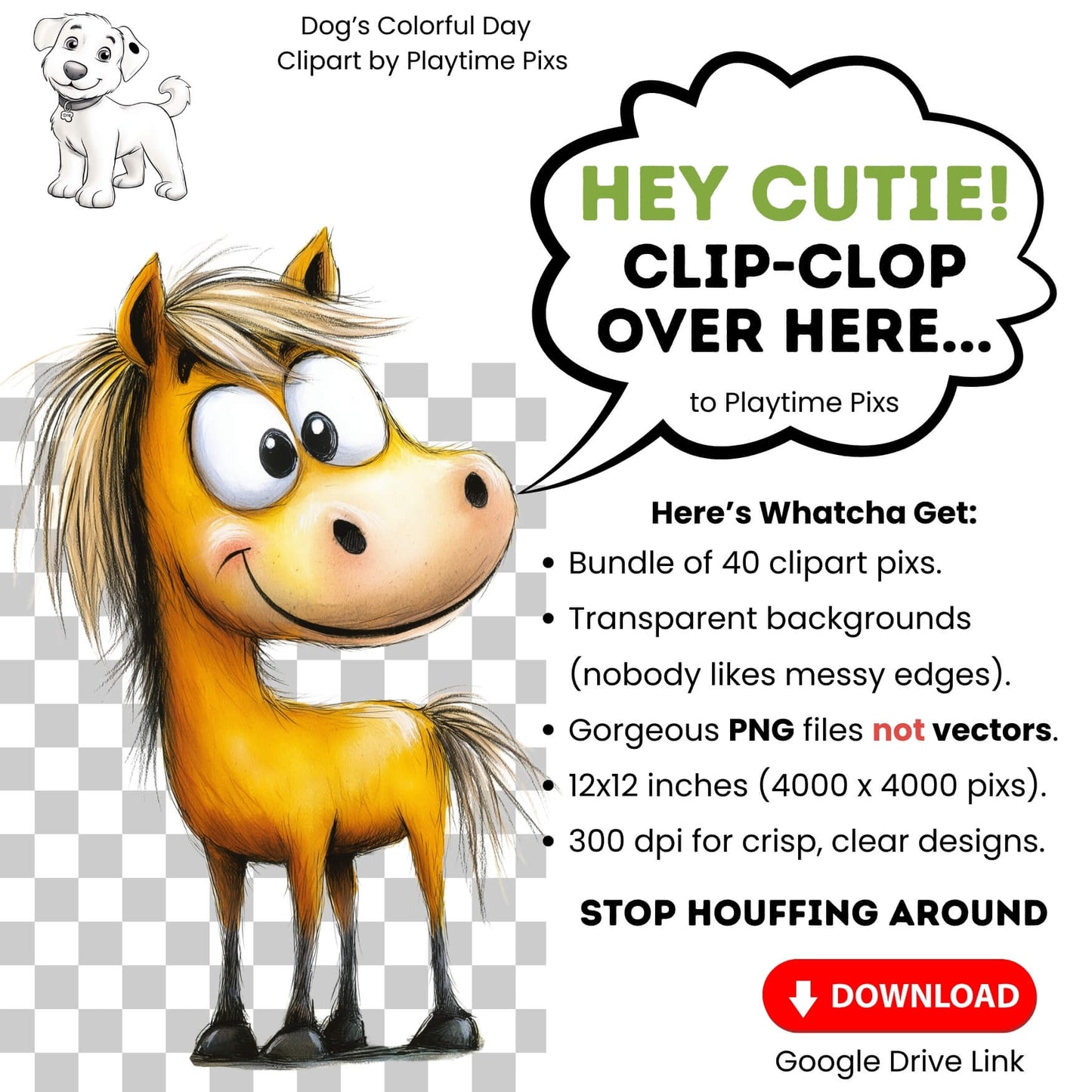 Dog's Colorful Day Clipart: Storybook PNG Images