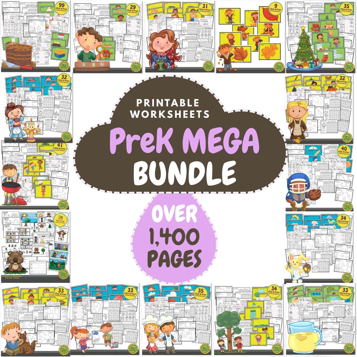 Preschool Worksheet Bundle: 1400+ Pages, Activity Printables PDF Download