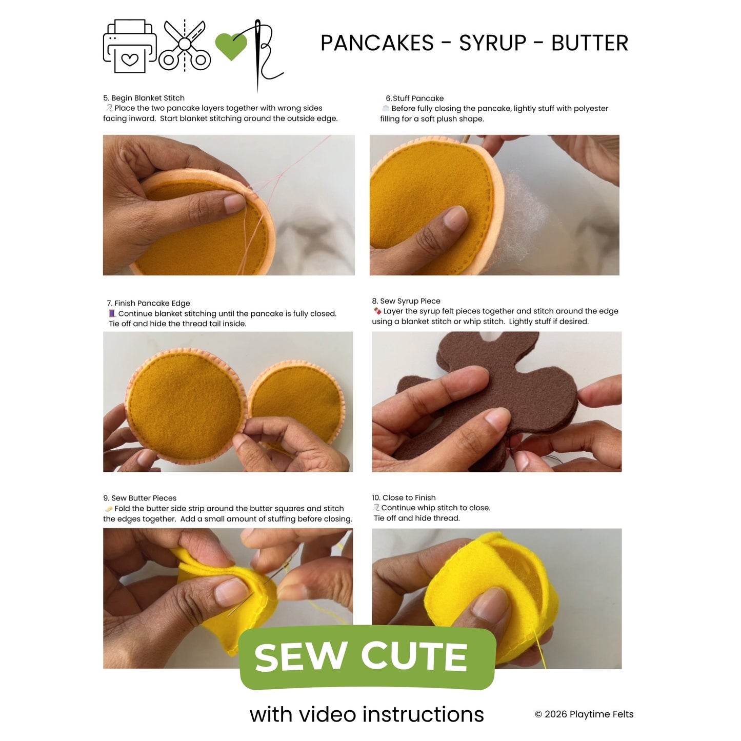 Pretend Play Felt Food Sewing Pattern: American Breakfast