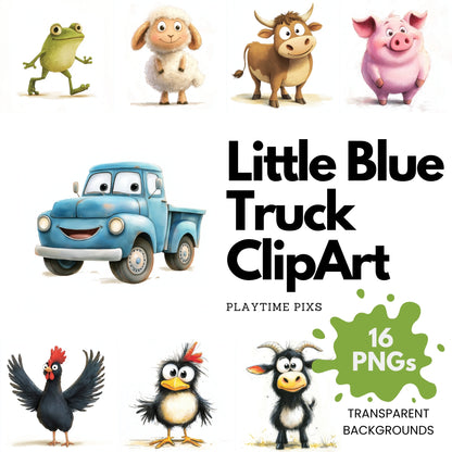 Little Blue Truck Watercolor Clipart: Farm Animals PNG Commercial Use