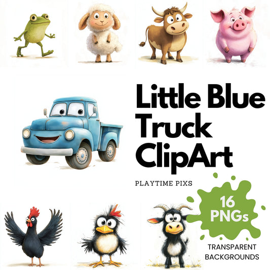 Little Blue Truck Watercolor Clipart: Farm Animals PNG Commercial Use