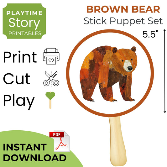 Brown Bear Stick Puppet Printables, Classroom Activity (PDF)
