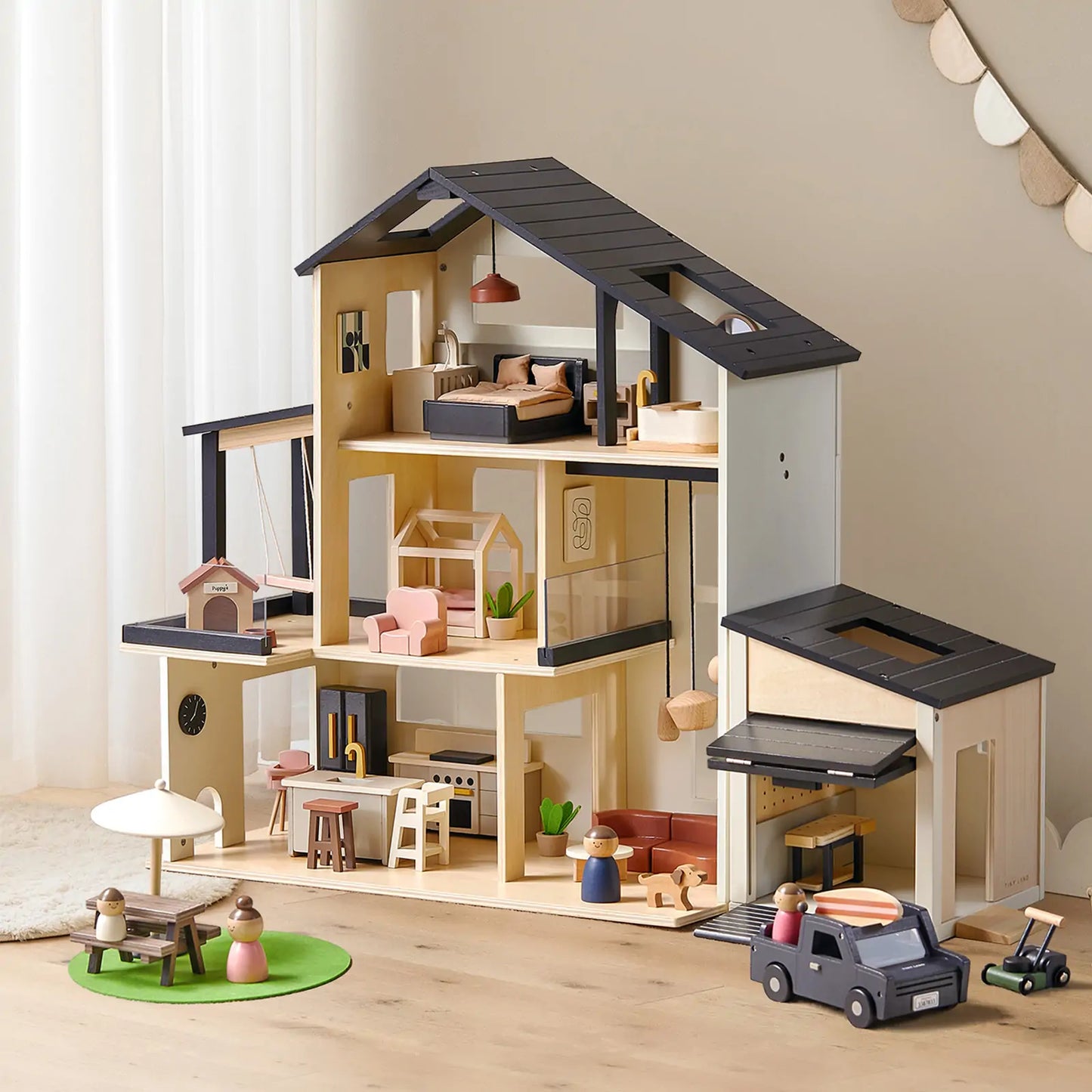 Tiny Land® Sweetwood Edge Dollhouse & Wooden Dollhouse Garage
