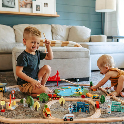 Tiny Land® 110-Piece Wooden Train Set with Folding Storage Box